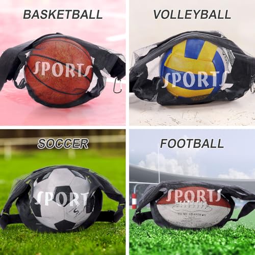 Soulchen 3 pcs Single Ball Bag with Zipper Pocket Mesh Ball Storage Bag with Buckle Clip Sport Equipment Drawstring Sling Storage Net for Carrying Basketball Soccer Football Volleyball