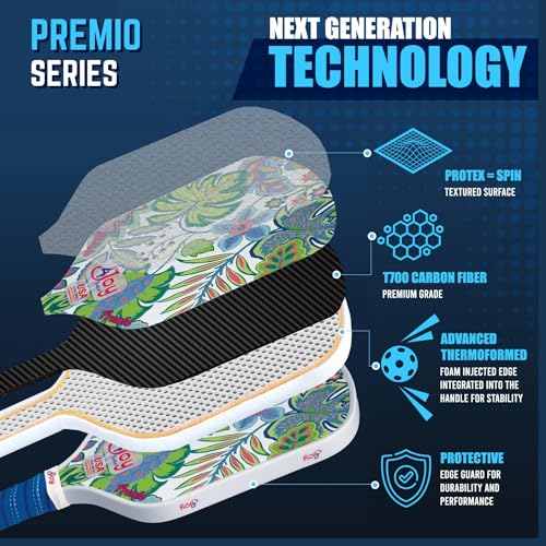 4Joy Pickleball Paddle Premio Series - Thermoformed Premium T700 Carbon Fiber Pickleball Paddless - Professional Pickleball Rackets for Women & Men - 16mm Honeycomb Core - USAP Approved - style: Union Pack: Damask & Palm