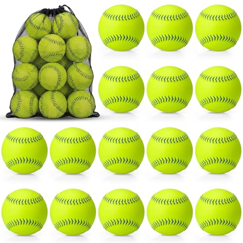 Lewtemi 18 Pack Yellow Sports Practice Softballs Official Size and Weight Slowpitch Softball with 1 Mesh Bag Unmarked Leather Covered Youth Fastpitch Softball Ball for Games Practice Training - color: Blue, size: 12"