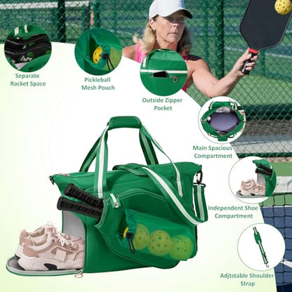 Pickleball Bag for Women Men,Pickleball Tote Bag with Shoe Compartment - color: Green