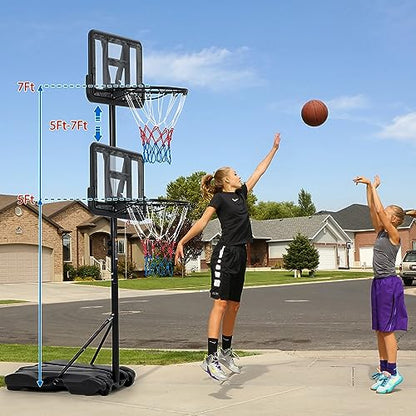 Kids Basketball Hoop, 5-7 ft Adjustable Height Portable Hoop with Wheels & Fillable Base - 28 Inch Shatterproof PC Backboard for Driveway, Backyard, Indoor & Outdoor Play
