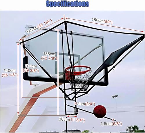 Hanging Basketball Return，Basketball Shot Returner,Inside Outside Hanging Basketball Hoop Return Attachment Lightweight Basketball Shooting Trainer Aid, Portable Basketball Rebounder Net Bal