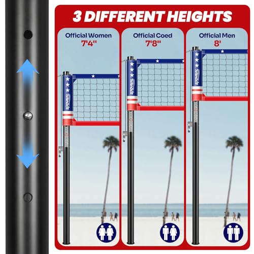 32FT Portable Volleyball Net Set for Backyard - Anti-Sag Winch System with 1.9" Aluminum Poles, Adjustable Beach & Grass Outdoor Training Equipment, with Pro Volleyball, Boundary Lines & Carry Bag