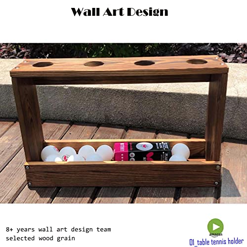Ping Pong Paddle Holder Rack Rustic Wood Table Tennis Ball Wall Mounted Storage Shelf with Pre-Buried Sleeves Bolt Crack-Preventing Design