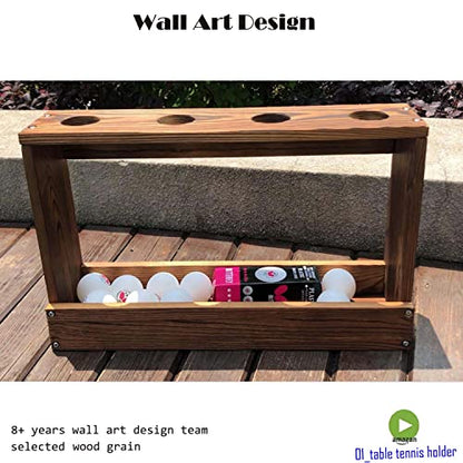 Ping Pong Paddle Holder Rack Rustic Wood Table Tennis Ball Wall Mounted Storage Shelf with Pre-Buried Sleeves Bolt Crack-Preventing Design