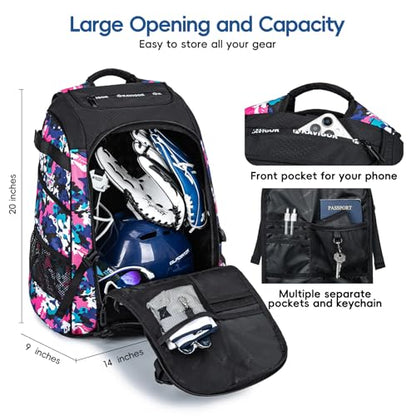 KAVIGOR Baseball Bag for Youth and Adult, Softball Backpack 50L Large Capacity, Equipment Backpack with Laptop Compartment and Charge Port