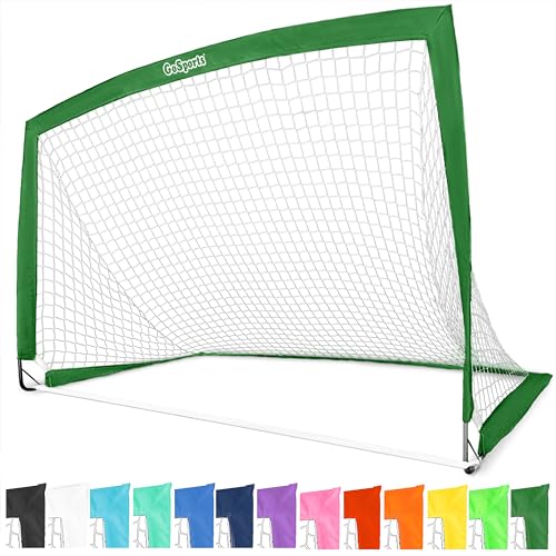 GoSports Portable Soccer Goals for Kids - 13 Color Options - Choose 4 x 3 ft or 6 x 4 ft - Team Tone Pop Up Nets for Backyard - color: Dark Green, style: 6 ft x 4 ft