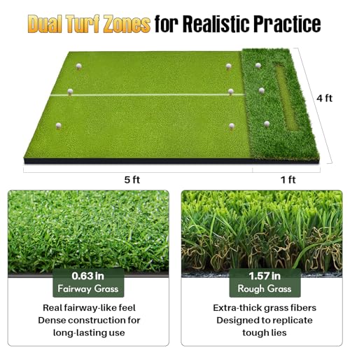 Golf Hitting Mat 6x4ft Golf Mats Practice Indoor Outdoor with 20mm EVA Base Golf Practice Mat with 9 Hitting Holes Ideal for All Levels