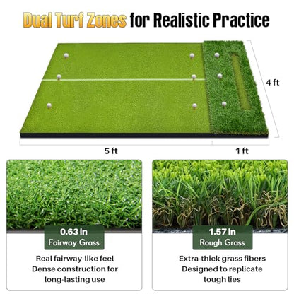 Golf Hitting Mat 6x4ft Golf Mats Practice Indoor Outdoor with 20mm EVA Base Golf Practice Mat with 9 Hitting Holes Ideal for All Levels