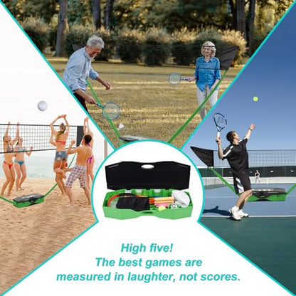Badminton Set,Volleyball Set,Tennis Set with Storage Base.for Gatherings with Friends,Backyard Fun,Beach outings,Grassy Fields,and Other Outdoor Activities.Complete 3-in-1 Accessory Set.