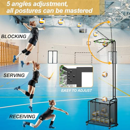 Volleyball Setter Training Equipment, Setting Trainer Net with Target Hoop, 5 Angles Adjustable, Height Adjustable for Serving Spiking Drills System with Ball Collection Bag
