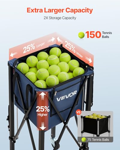 VEVOR Tennis & Pickleball Hopper Holds 200/175/150/120 Balls, 3-in-1 Tennis Foldable Pickleball Basket Cart for Easy Installation, Storage Bag for Tennis Training & Teaching - style: 3-in-1 150 Balls