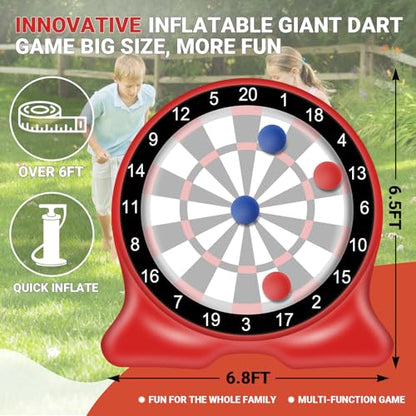 Outdoor Games, Inflatable Giant Kick Darts 6.5FT, Soccer Dartboard for Adults & Family, Backyard Yard Game, Carnival Lawn Games with Air Pump, 10+ Play Modes