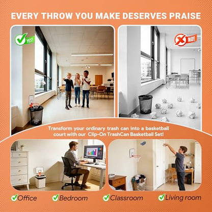 Mini Basketball Hoop Trash Can Set,Indoor Wall-Mounted Basketball Hoop Set with Quite Foam Ball,8.5" Clip-On Backboard for Office Bedroom Classroom-Basketball Gifts for All Ages