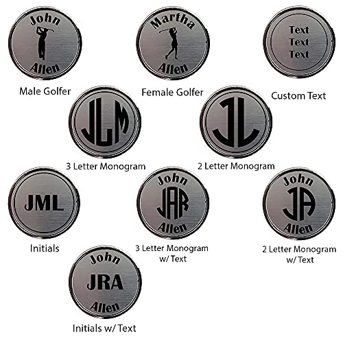 Personalized Divot Tool & Hat Clip Golf Ball Marker Set | 3 Finishes - Brass, Pewter and White | 9 Engraving Styles | Monogram, Initials or Custom Text