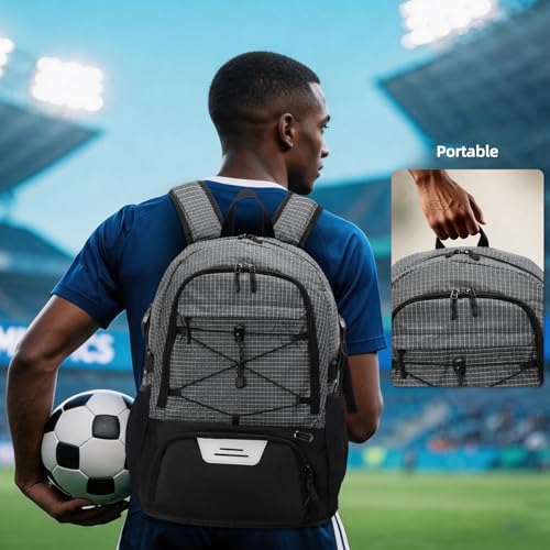 HUA ANGEL Basketball Backpack, Large Sports Bag with Separate Ball Holder & Shoe Compartment, Men/Women Gym Backpack for Basketball Soccer Volleyball - color: Gray