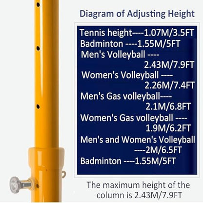 Portable Volleyball & Badminton Net Stand with Stable Base & Wheels for Indoor/Outdoor Use - Adjustable Height, Easy Setup, Perfect for Gym & Backyard Games