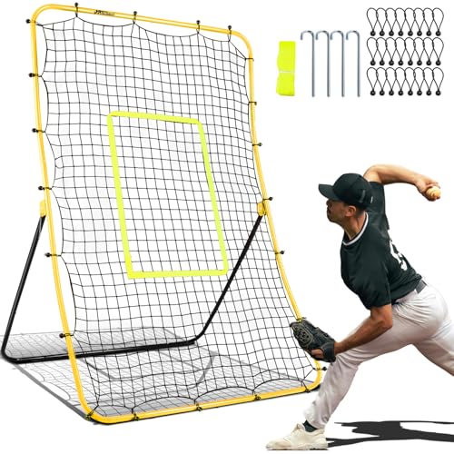 JASCOPRO Baseball Rebounder Net – Adjustable Pitchback Trainer for Solo Fielding,Throwing, Pitching Practice, Durable Steel Frame with 5 Angles, Softball Rebound Net Simulates Grounders & Fly Balls