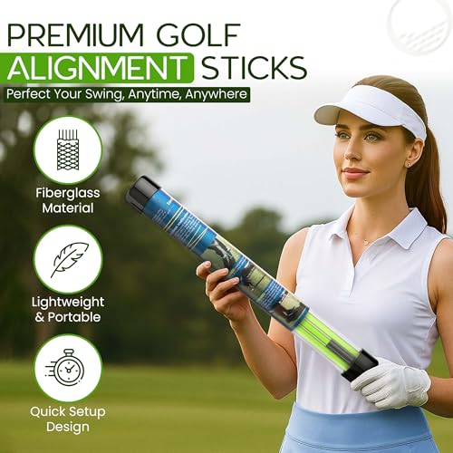 Collapsible Golf Alignment Sticks | 48 Inches Golf Trainer Stick Set for Aiming/Putting/Posturing | Fiberglass Rods for Practice | Portable Super Stroke Alignment Sticks with PVC Tube Case