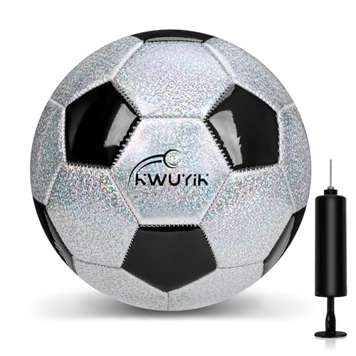 Soccer Ball Size 3 4 5 Glitter Pink Purple Black Silver with Pump Toddler Soccer Ball for Kids Aged 3-6 6-8 8-12 Outdoor Training Ball for Girls Boys Children Youth Teens - color: Black & Silver Spliced, size: 3