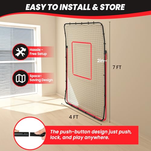 BAGAIL Volleyball Rebounder Net 7x4 Ft, Bounce Back Training Equipment with Unique Curved Frame for Better Catching, 5 Adjustable Angles for Volleying & Spiking, Easy Set Up & Sturdy Base - color: Red