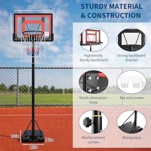 Basketball Hoop Outdoor 33/44/48 Inch Shatterproof PC Backboard, 4.92-10FT Stepless Adjustable Height, Portable Basketball Hoop with Wheels for Backyard, Driveway and Court - size: 33 Inch Backboard