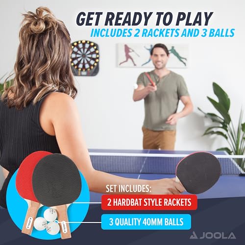 JOOLA Essentials Duel 2-Player Table Tennis Paddle Set with 2 Ping Pong Paddles & 3 Balls - Pips Out Hardbat Ping Pong Rackets Great for All Playing Levels & Ages - White Balls