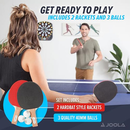 JOOLA Essentials Duel 2-Player Table Tennis Paddle Set with 2 Ping Pong Paddles & 3 Balls - Pips Out Hardbat Ping Pong Rackets Great for All Playing Levels & Ages - White Balls