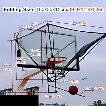 Basketball Shooting Machine Upgraded Hanging Basketball Rebounder Attachment, Heavy Duty Basketball Shot Returner Net System for Hoop, Metal Rotating Return Chute