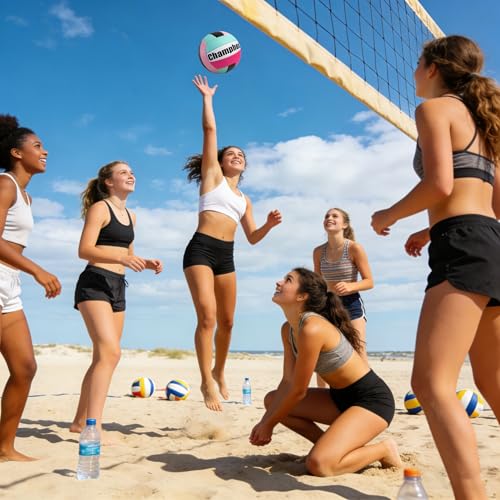 Soft Volleyball Ball Pink Size 5 for Teen Youth Girls Kids Beginners Team Skills Practicing Training Indoor Outdoor Water Play Beach Pool Volley Ball with Pump & Mesh Bag 2026