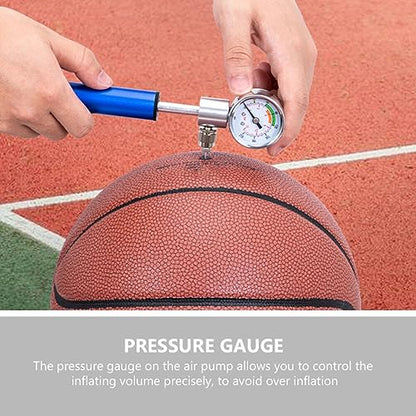 Sports Pump with Pressure Gauge Hand Air Pump for Basketball Soccer Volleyball Rugby and Tires Ergonomic and Portable Design