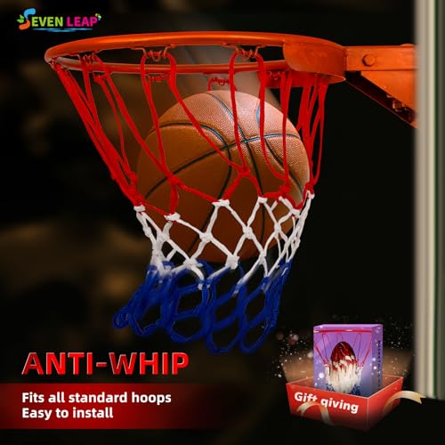 Heavy Duty Basketball Net Replacement - 2025 Upgrade Thick Professional All-Weather Anti-Whip Nets, 12 Loops Red/White/Blue Color, Fits Standard Outdoor Rims