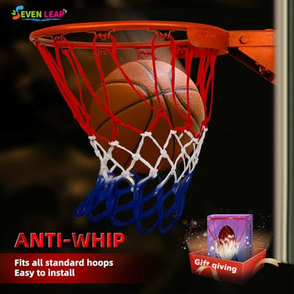 Heavy Duty Basketball Net Replacement - 2025 Upgrade Thick Professional All-Weather Anti-Whip Nets, 12 Loops Red/White/Blue Color, Fits Standard Outdoor Rims