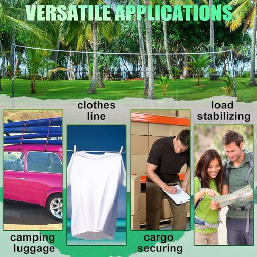 Junkin 4 Pack Volleyball Net Tension Straps Adjustable Bungee Cords with Stainless Steel Snap Hook Heavy Duty Volleyball Net Tie Down Straps for Outdoor Backyard Beach Sport Tension