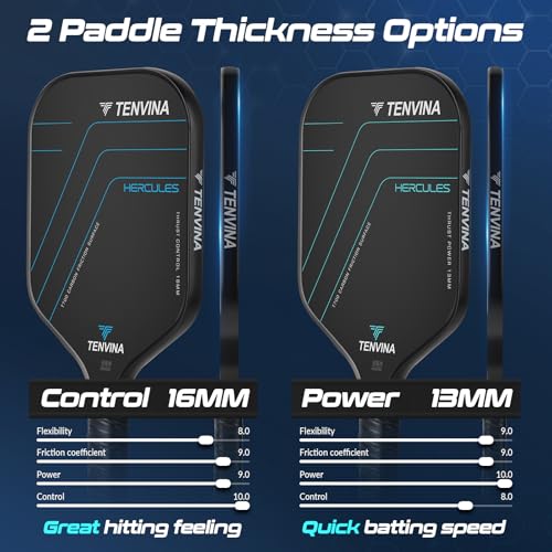 TENVINA Pickleball Paddles, Multi-Layer T700SC Textured Carbon Fiber Pickleball Paddle, Pickle Ball Paddle with Strong Spin & Power Surface, 4-Types of Shapes and Thicknesses, USAPA Approved - style: 2-Pack of Carbon-Elongated-16MM