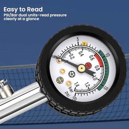 MEASUREMAN Multi-Sport Ball Pressure Gauge with Deflation Button 0-20PSI/0-1.4 Bar & Color-Coded, 3.6x1.8in Lightweight for Soccer, Football, Basketball, Volleyball Pressure Measurement