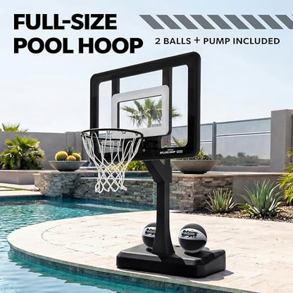 GoSports Splash Hoop Elite - Adjustable Height or Fixed Post - Pool Hoop Basketball Game with Water Weighted Base, Regulation Steel Rim and 2 Pool Basketballs - color: Elite Adjustable - Black