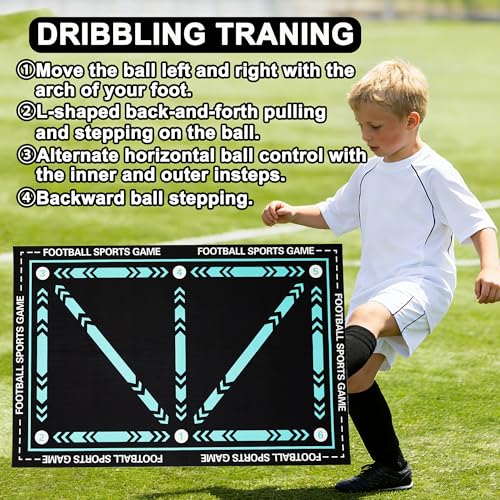 Soccer Training Mat Football Footstep Training Mat 35X24 inch Soccer Training Equipment Improve Strength, Agility and Coordination, Anti-Slip Silent for All Ages Footwork & Ball Mastery