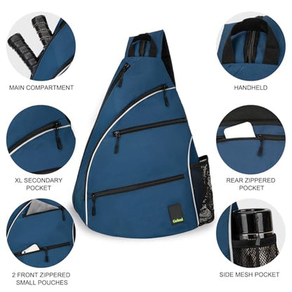 Goloni Pickleball Bag for Women Men, Convertible Pickleball Backpack Sling Bag with Fence Hook, Waterproof Polyester Paddle Bag with Multiple Compartments - color: Blue
