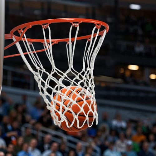 Basketball Net Replacement, 12 Loops Heavy Duty All Weather Net, Anti-Winding Design Sturdy Resistant for Outdoor Standard Basketball Hoop, White