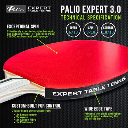 Palio Expert 3.0 Table Tennis Racket & Case | ITTF Approved High-Performance Ping Pong Rackets for Beginners | Maximum Spin & Control