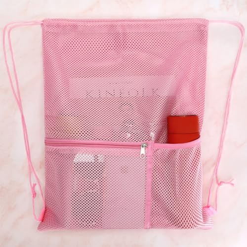 NATURAL STYLE 2 PACK Mesh Drawstring Backpack Bag, Multifunction Mesh Bag for Swimming, Athletic Gym, Clothes, Beach, Swim (Pink)