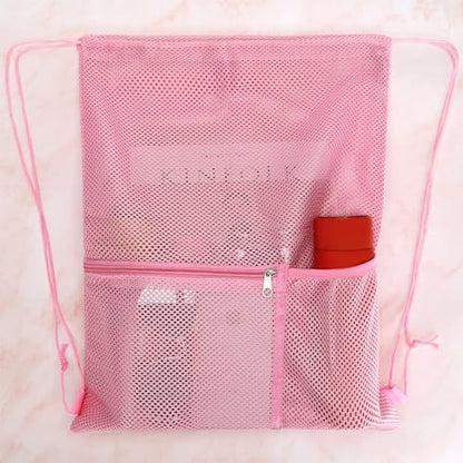 NATURAL STYLE 2 PACK Mesh Drawstring Backpack Bag, Multifunction Mesh Bag for Swimming, Athletic Gym, Clothes, Beach, Swim (Pink)