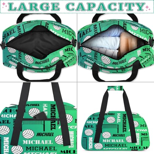 Custom Volleyball Gym Bag Duffel Bag for Women Men, Personalized Name Sport Bag Overnight Bags Customized Travel Weekender Bag, Green Blue - color: Green Blue