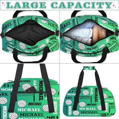 Custom Volleyball Gym Bag Duffel Bag for Women Men, Personalized Name Sport Bag Overnight Bags Customized Travel Weekender Bag, Green Blue - color: Green Blue