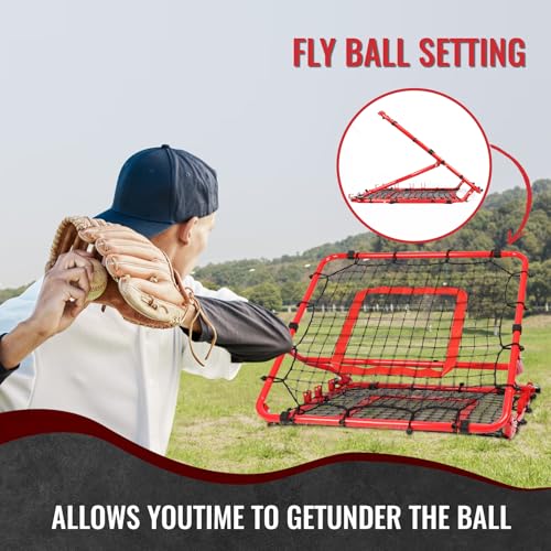 Storgem Baseball Softball Rebounder Net, Pitch Back Rebound Net,Soccer Rebound Net, Fielding Rebounder,Double Sided Adjustable Multi-Sports Pitching Rebound Net for Throwing Practice - style: 33 x 33in-Red
