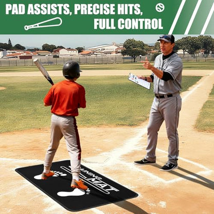 Baseball Hitting Mat, 35.4 X 23.6 Inch Softball and Baseball Batting Mat with Feet Placement, Batter Stance Alignment Guide Equipment for Kids to Swing Training and Improve Posture