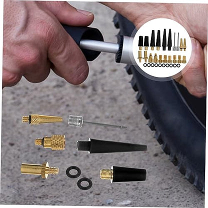 Garneck 30pcs Air Nozzle and Needle Set for Bike Pump Valve Adaptor Ball Pump Gauge Inflator