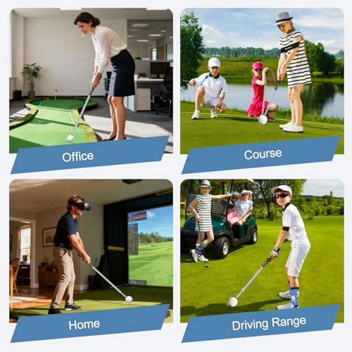 5 in 1 Golf Swing Trainer Aid, Retractable Training Club with Click Sound Feedback and Grip Guide, Portable Rhythm and Tempo Warm Up Stick for Right Handed Golfers