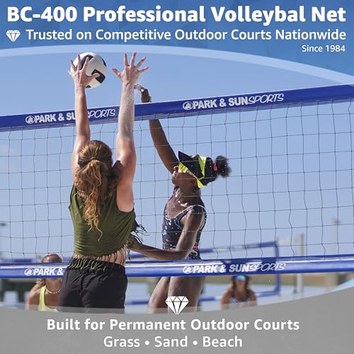 Park & Sun Sports Regulation Size Indoor/Outdoor Professional Volleyball Net with Steel Cable Top and Bottom, Blue, One Size